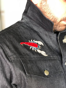 Calaveras & scorpions denim & congac leather jacket