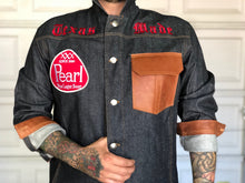 Load image into Gallery viewer, &quot;Texas Made&quot; denim and cognac leather jacket