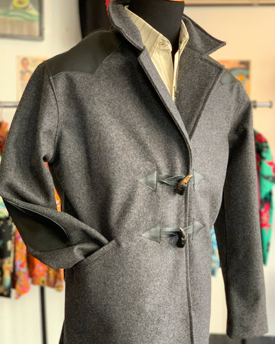 Charcoal gray 3/4 coat with leather