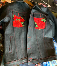 Load image into Gallery viewer, “El diablos roses” denim jacket