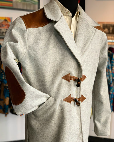 Heather gray Italian wool with leather